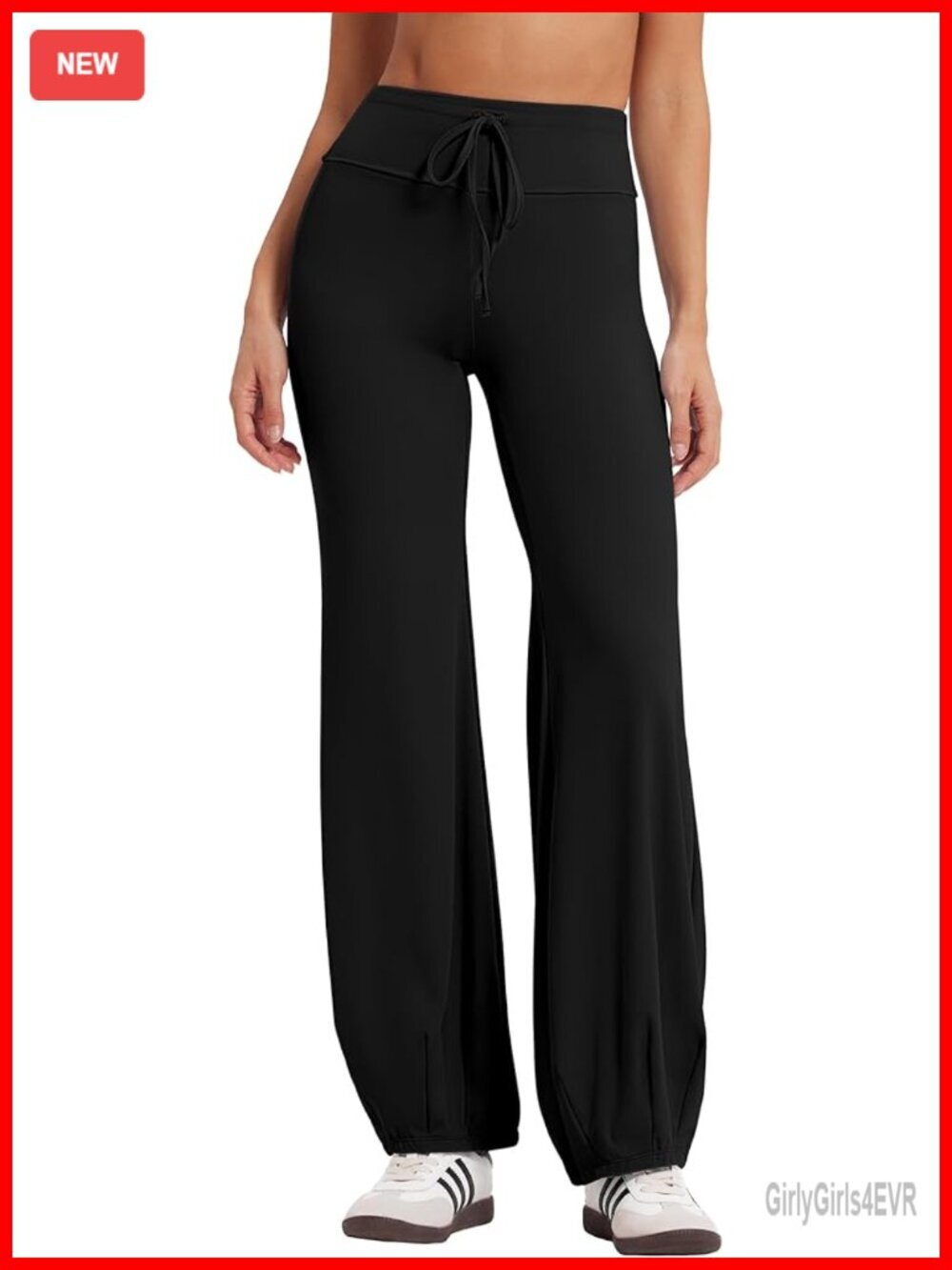 Wide Leg Yoga Pants Bubble Hem Fold Over Waist Drawstring
